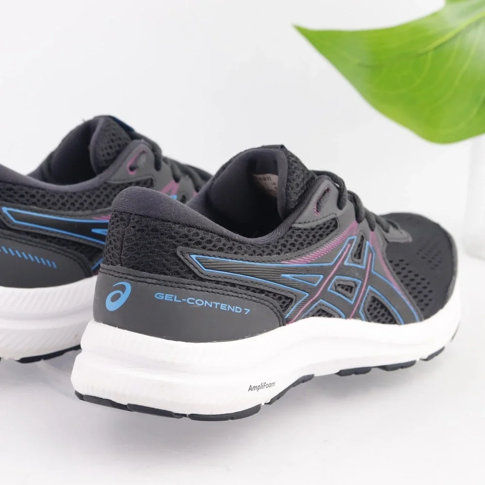 Asics Womens Gel-Contend 7 Running Shoe Size 8 Black Blue Purple Sneaker Trainer